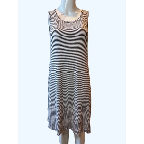 KLD-SIGNATURE Womens Knee Length Dress Striped Knit Sleeveless White Black Large - Picture 1 of 5